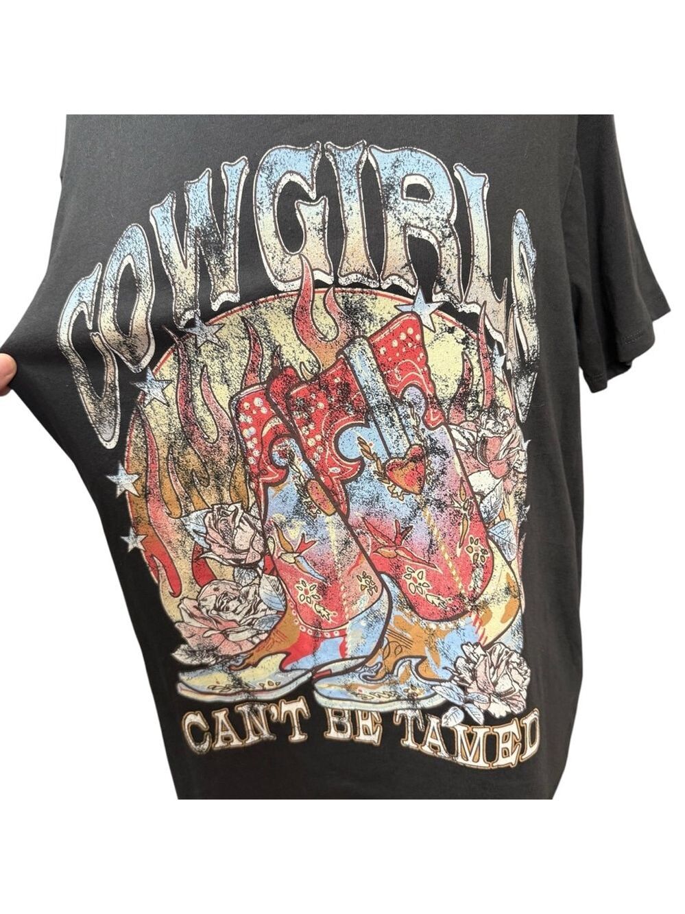 Altar'd State Graphic Tee Shirt Size S Gray Cowgirls Can’t Be Tamed - Picture 2 of 8
